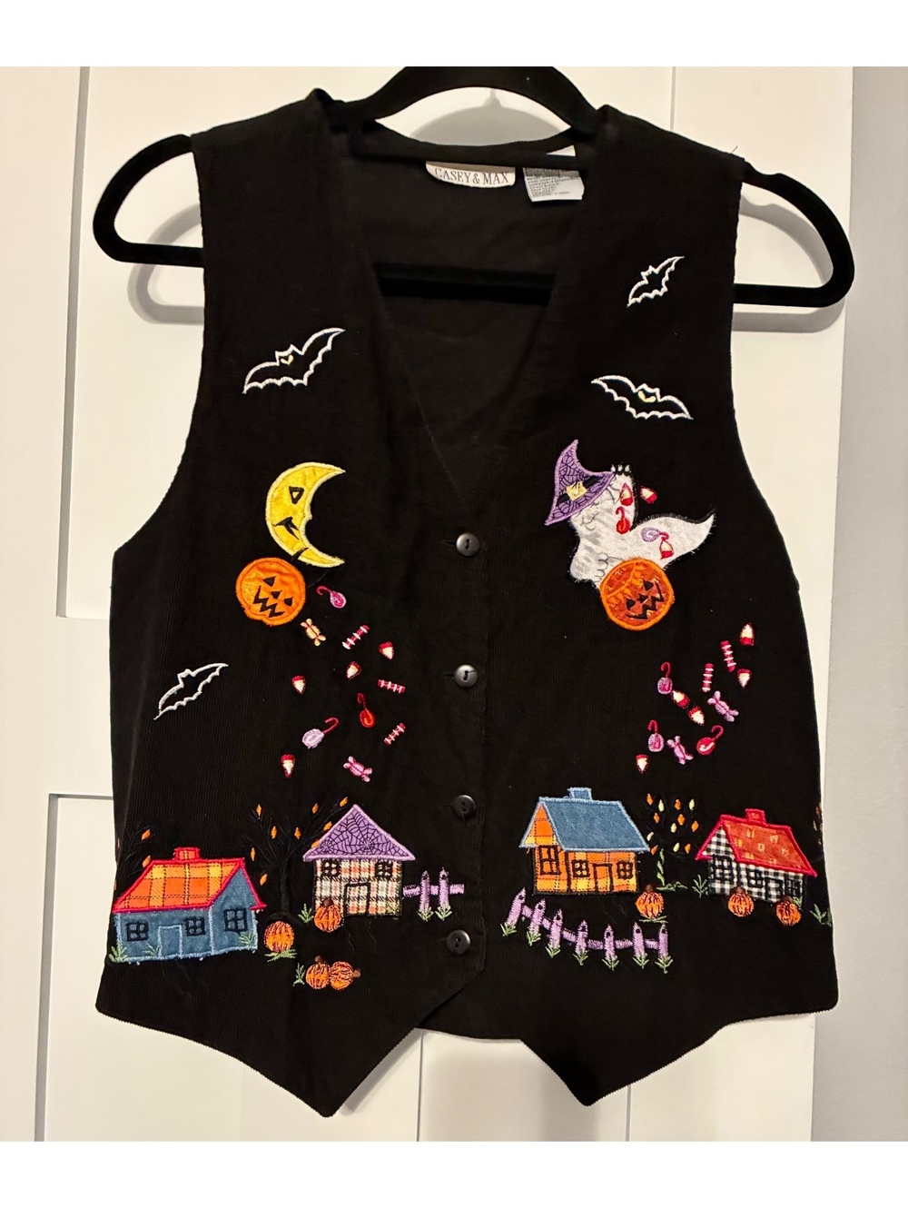 Casey & Max Vintage Women's Black Halloween Vest Embroidered Sz Medium